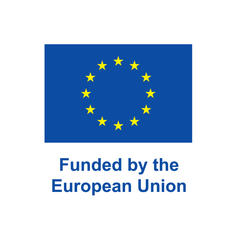 European Union flag featuring twelve yellow stars arranged in a circle on a blue background, with the text &ldquo;Funded by the European Union&rdquo; below.