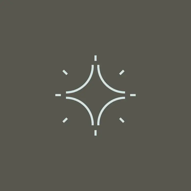 Imagination Minimalist light blue icon featuring a four-pointed star with radiating lines, symbolizing imagination and creativity.