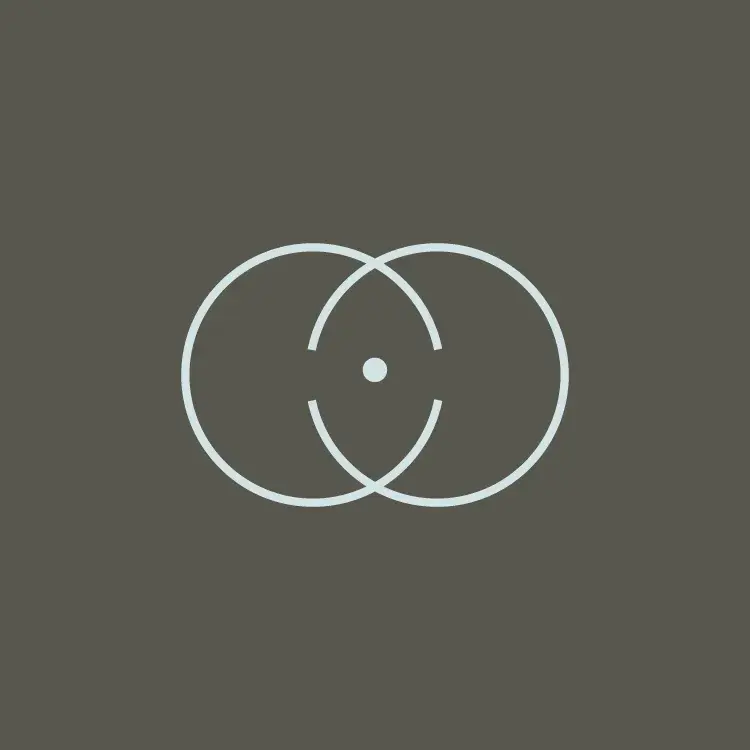 Integration Minimalist light blue icon featuring two overlapping circles with a central dot, symbolizing integration and collaboration.