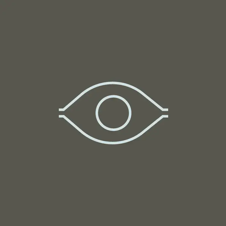 Intelligence Minimalist light blue icon resembling an eye with a circular pupil, symbolizing intelligence, knowledge and perception.