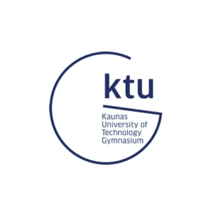 Dark blue Kaunas University of Technology Gymnasium (KTU Gymnasium) logo on a white background, featuring stylized &ldquo;ktu&rdquo; letters and the institution&rsquo;s full name in English within an incomplete circular outline.