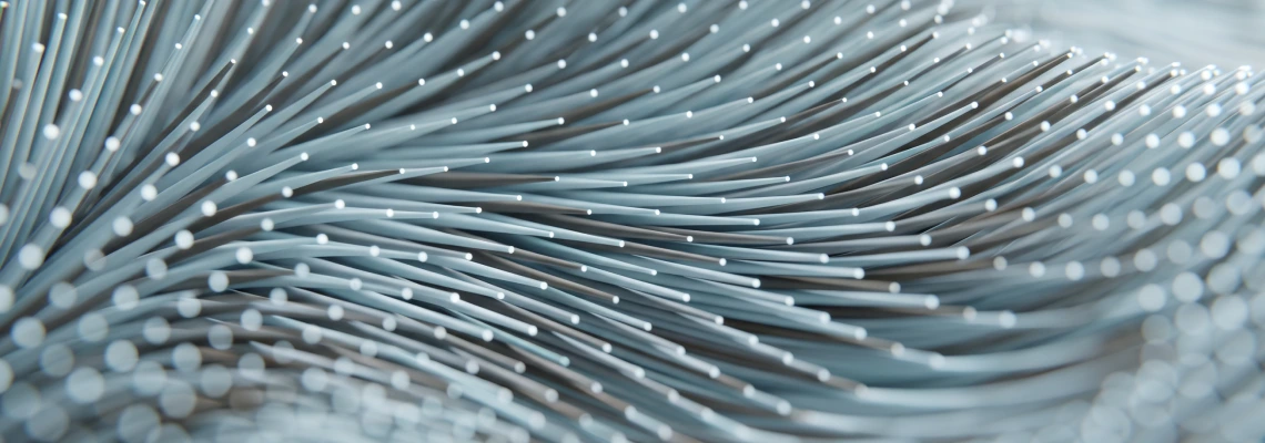 Abstract 3D illustration featuring geometric blocks, spheres and flowing ribbons connected by fine lines, symbolising professional learning and collaboration.